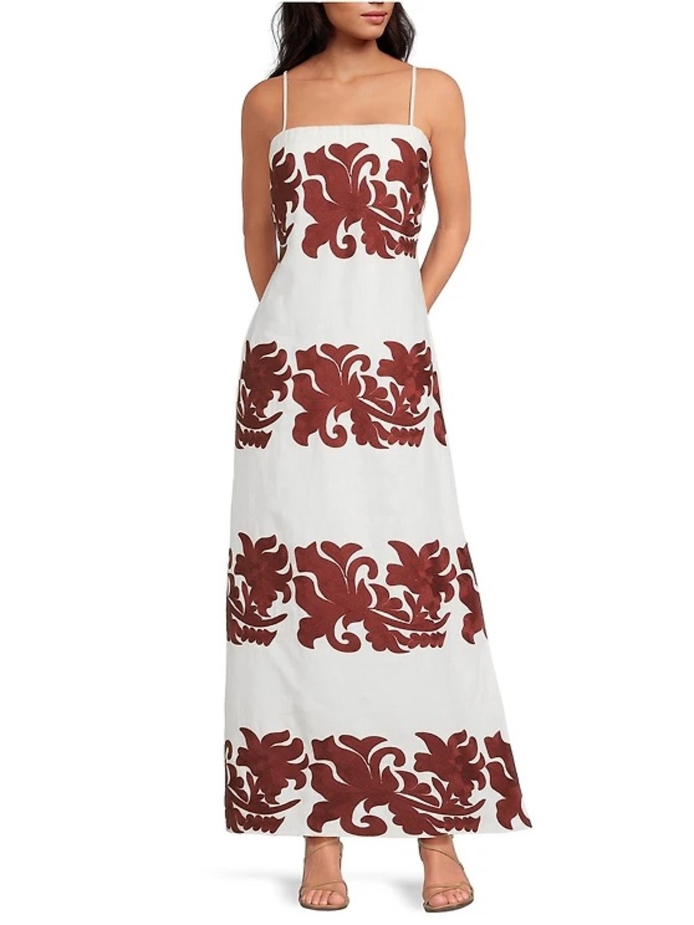 Le’ ALX Women’s White Maxi Skirt with Burgundy Floral Print